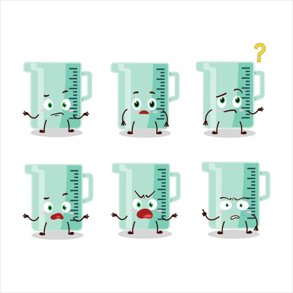 dibujos animados personaje de medición taza con qué expresión vector