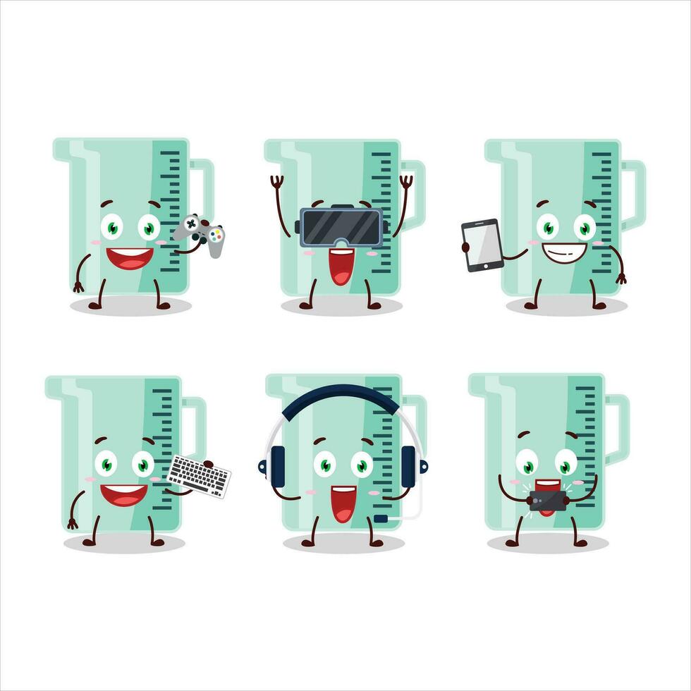 Measuring cup cartoon character are playing games with various cute emoticons vector