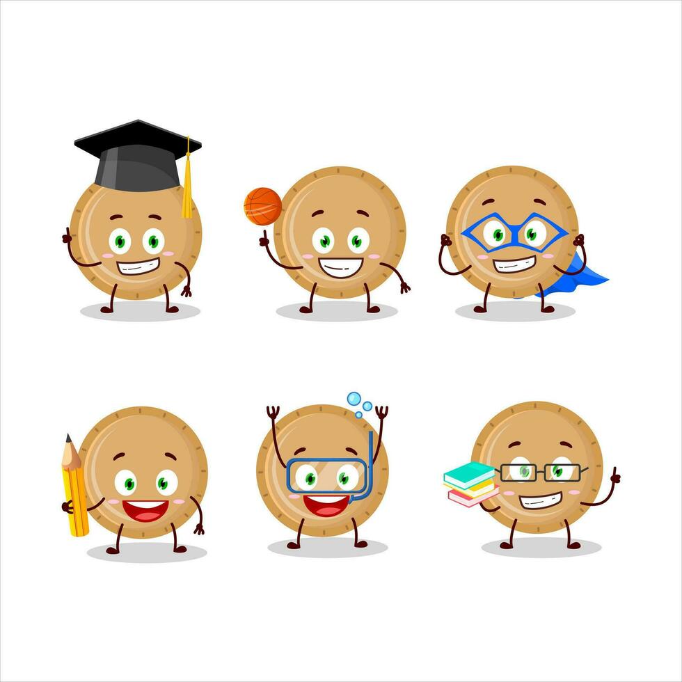 School student of plastic plate cartoon character with various expressions vector