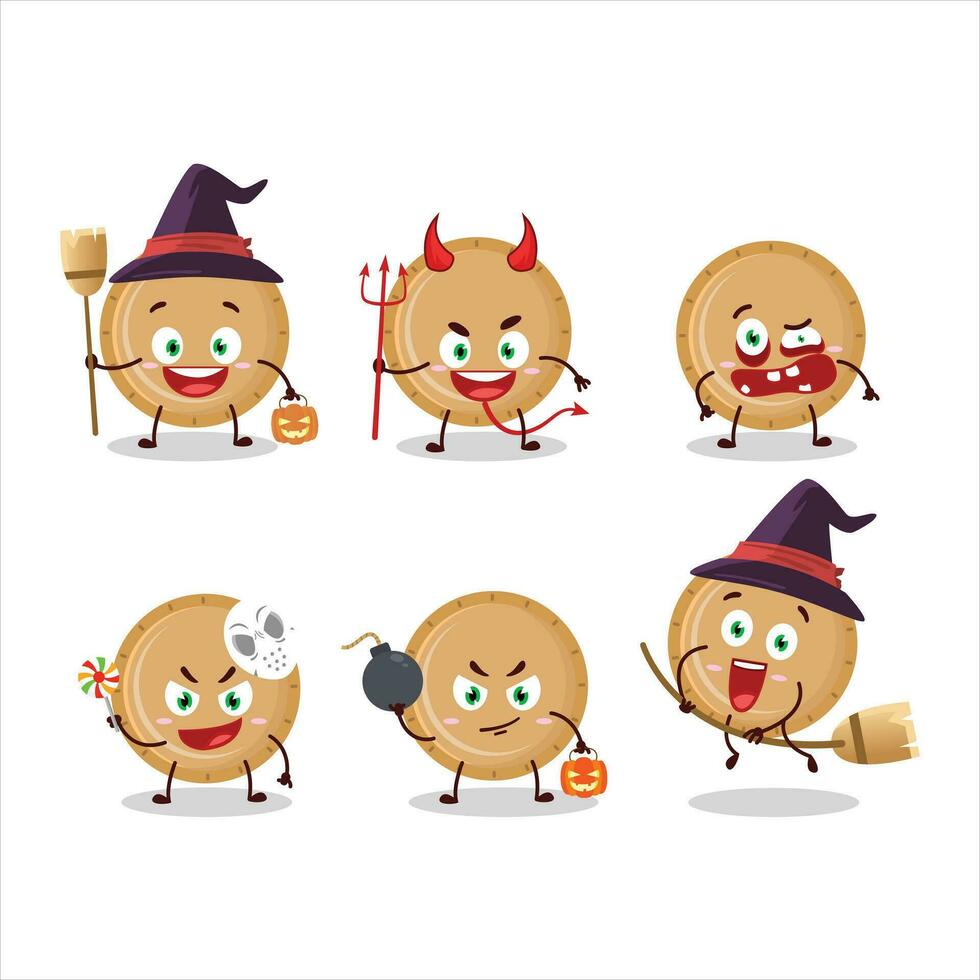 Halloween expression emoticons with cartoon character of plastic plate vector