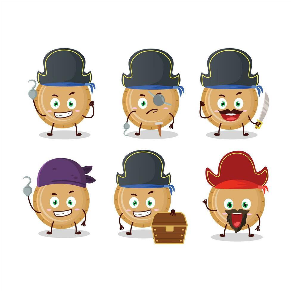 Cartoon character of plastic plate with various pirates emoticons vector