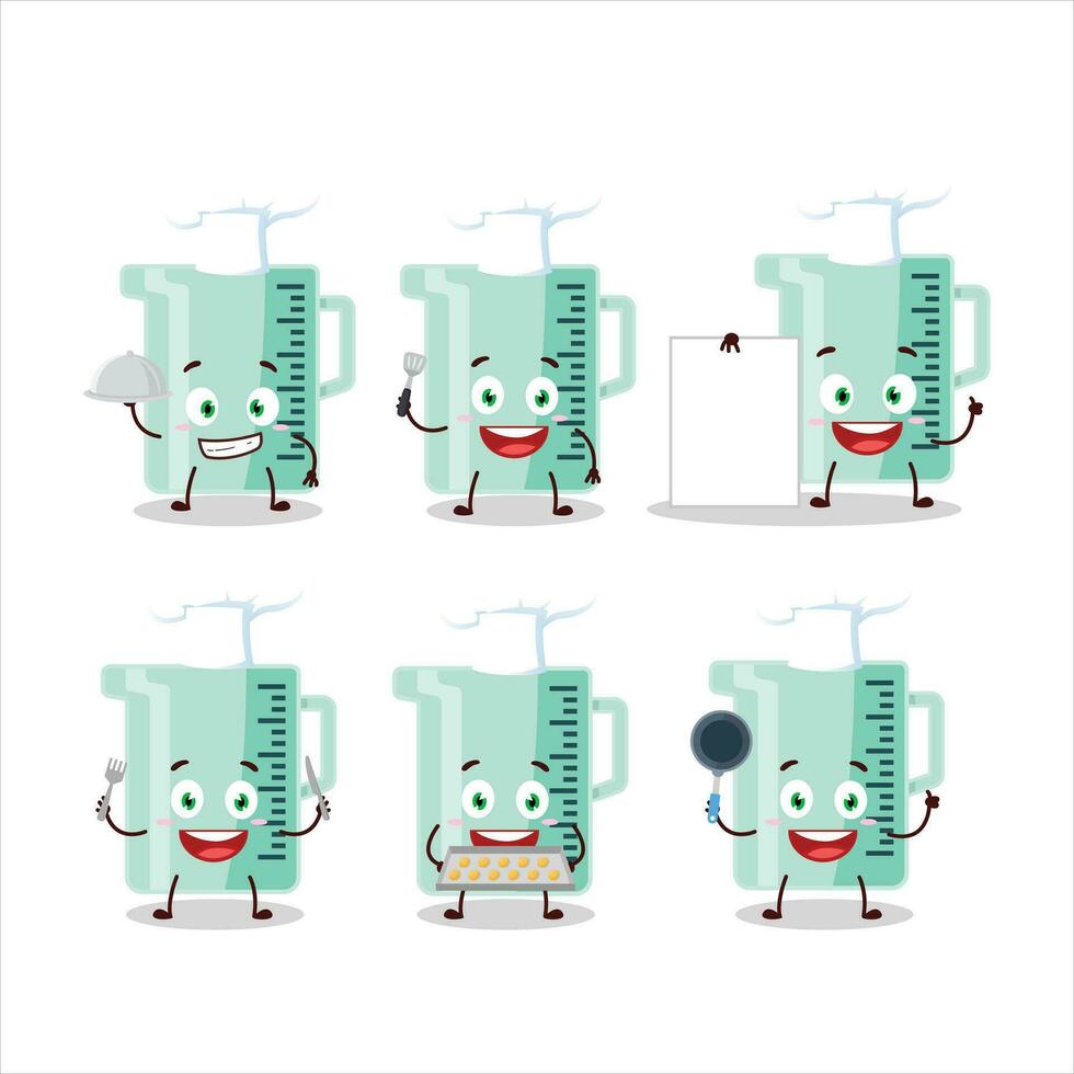 Cartoon character of measuring cup with various chef emoticons vector