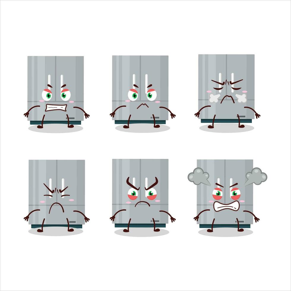 refrigerador dibujos animados personaje con varios enojado expresiones vector