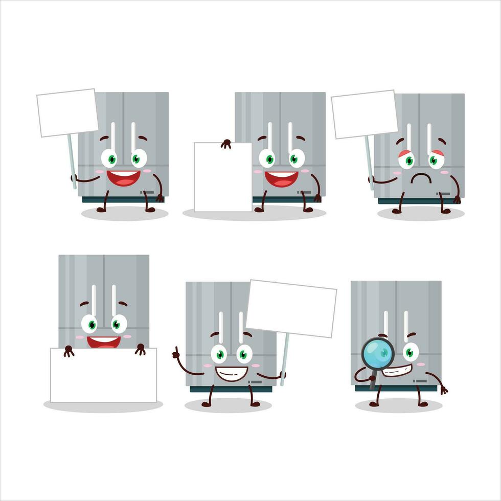 Refrigerator in cartoon character bring information board vector