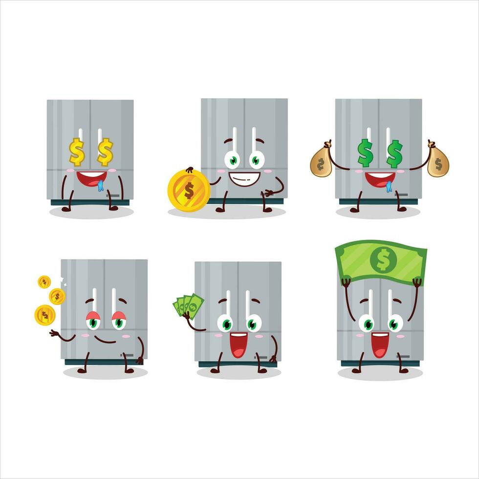 Refrigerator cartoon character with cute emoticon bring money vector