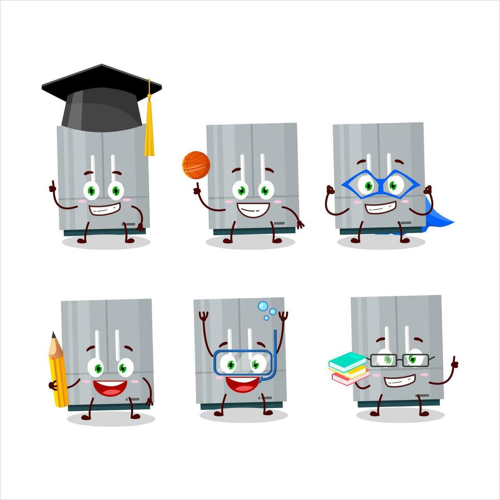 colegio estudiante de refrigerador dibujos animados personaje con varios expresiones vector