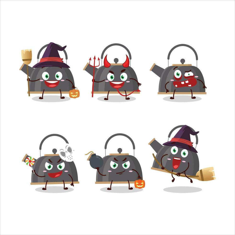 Halloween expression emoticons with cartoon character of black teapot vector