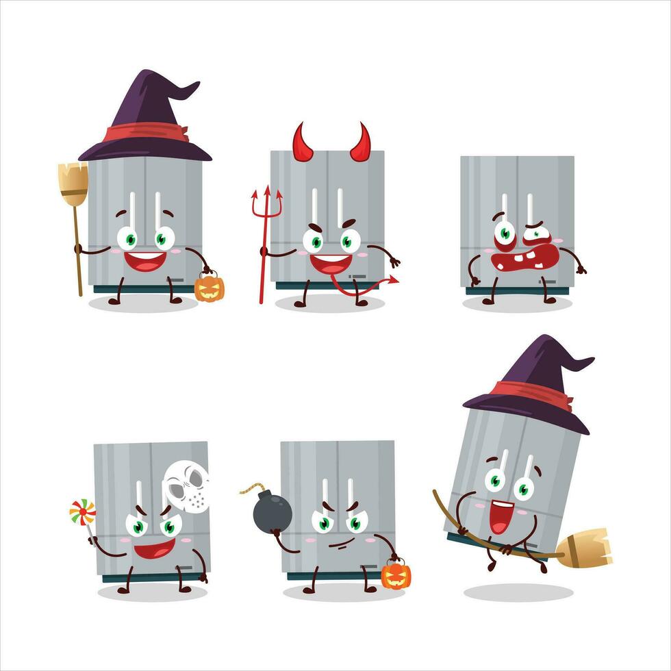 Halloween expression emoticons with cartoon character of refrigerator vector