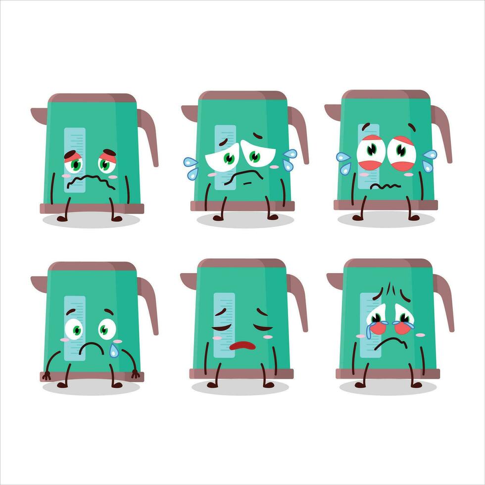 Digital kettle cartoon character with sad expression vector