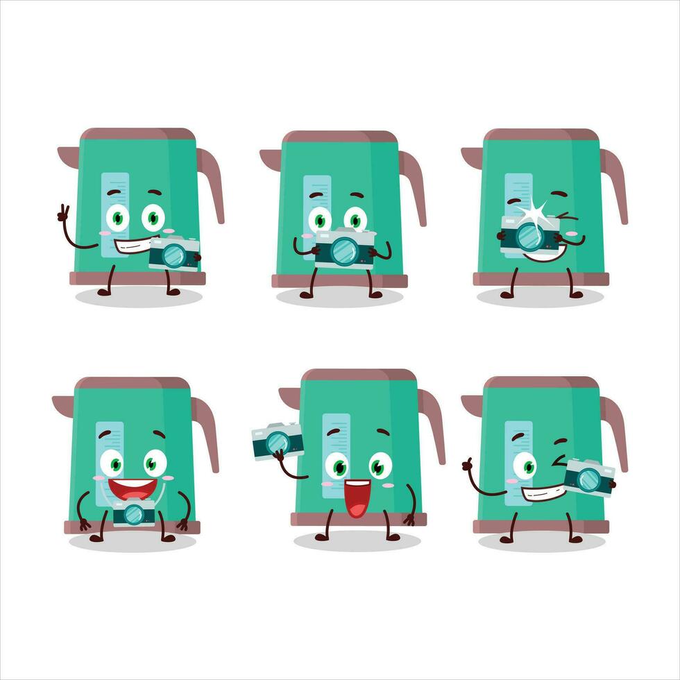 Photographer profession emoticon with digital kettle cartoon character vector