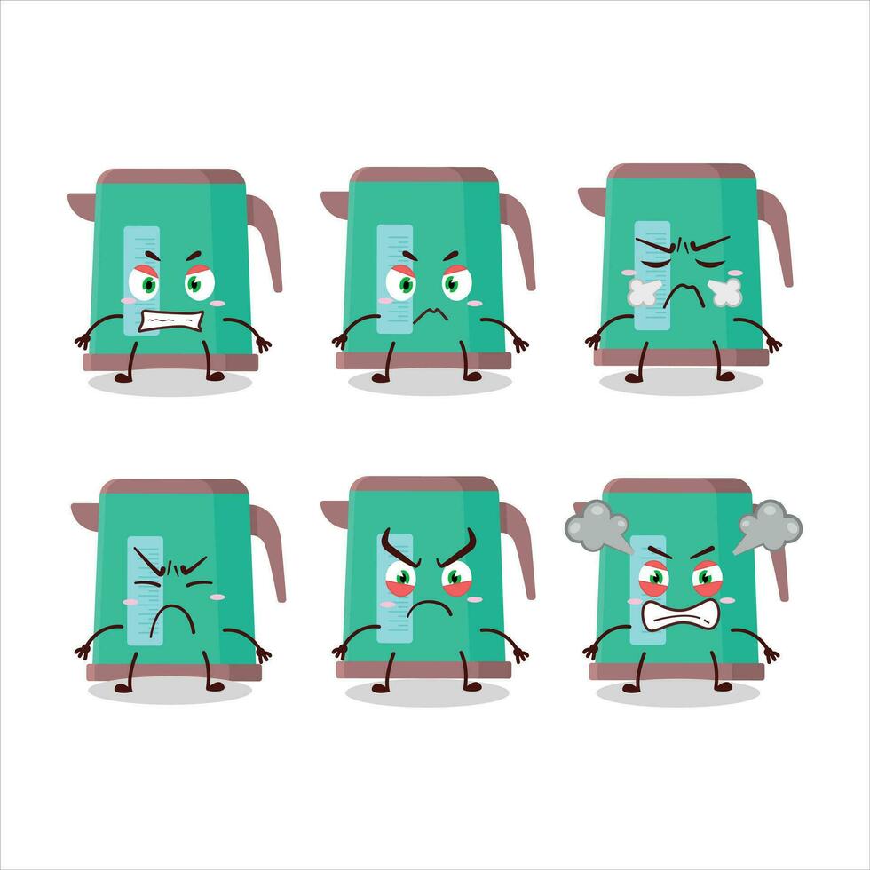 Digital kettle cartoon character with various angry expressions vector