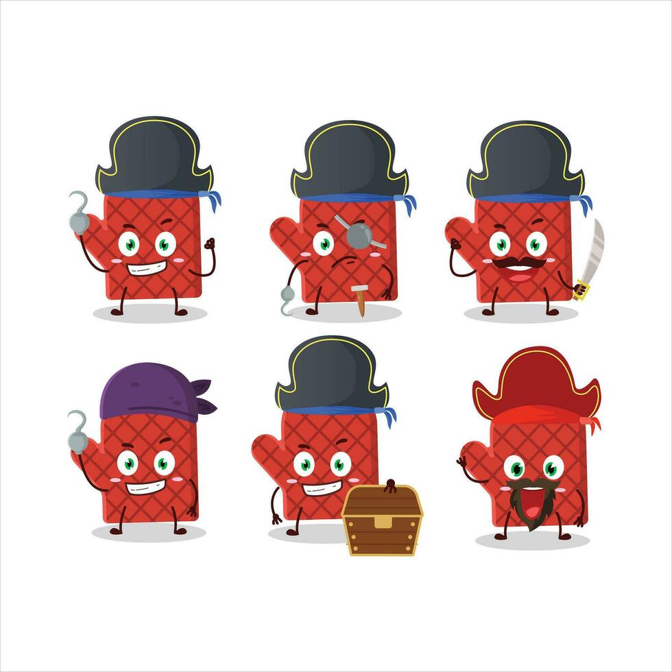 Cartoon character of oven mitt with various pirates emoticons vector