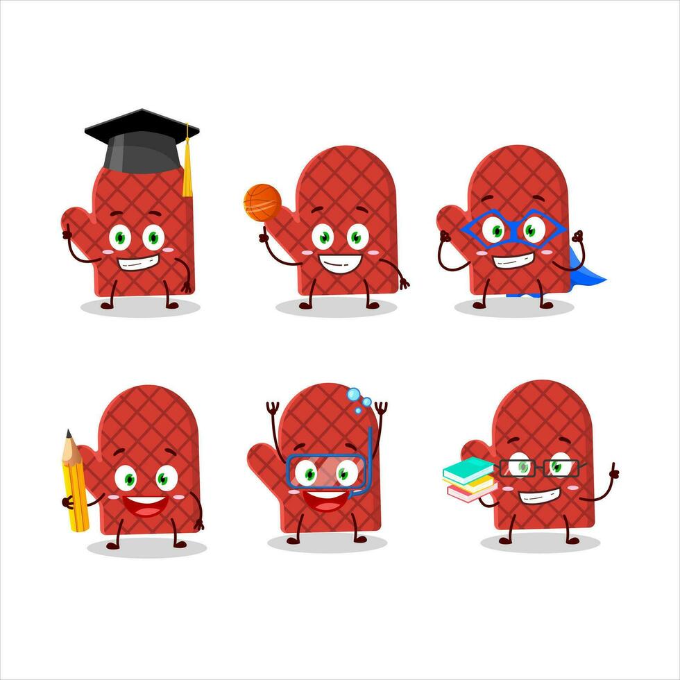 colegio estudiante de horno guante dibujos animados personaje con varios expresiones vector