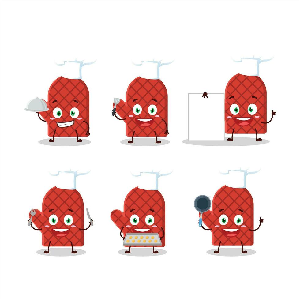 dibujos animados personaje de horno guante con varios cocinero emoticones vector