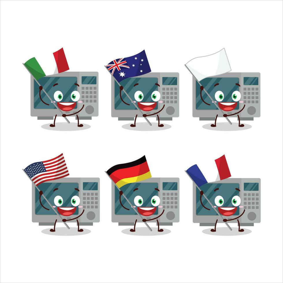 Oven cartoon character bring the flags of various countries vector