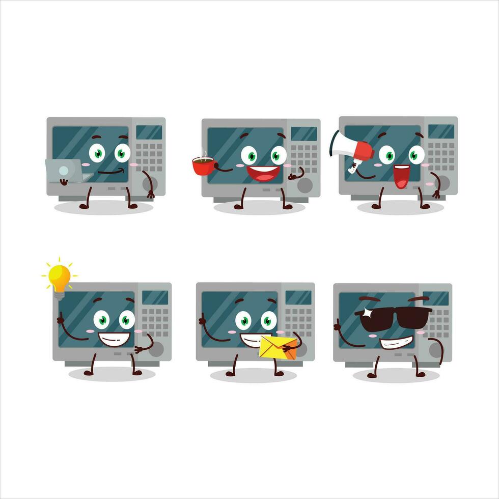 Oven cartoon character with various types of business emoticons vector