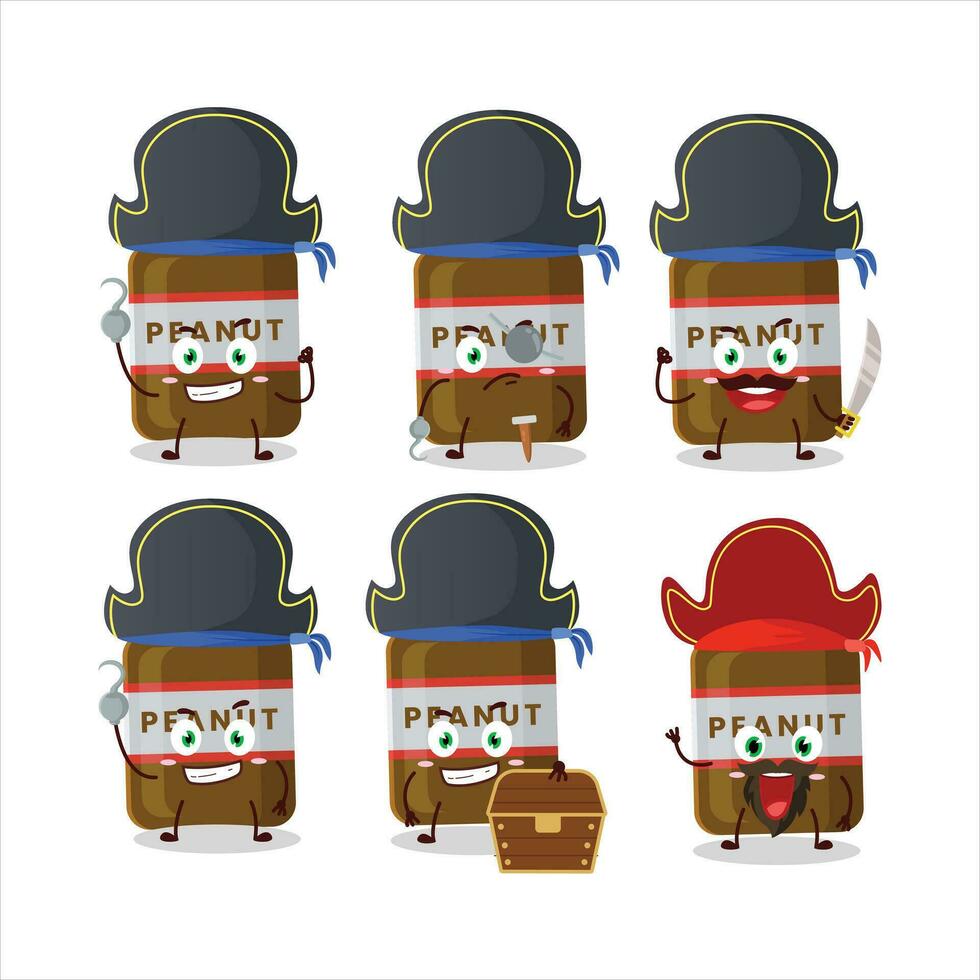 Cartoon character of peanut jar with various pirates emoticons vector