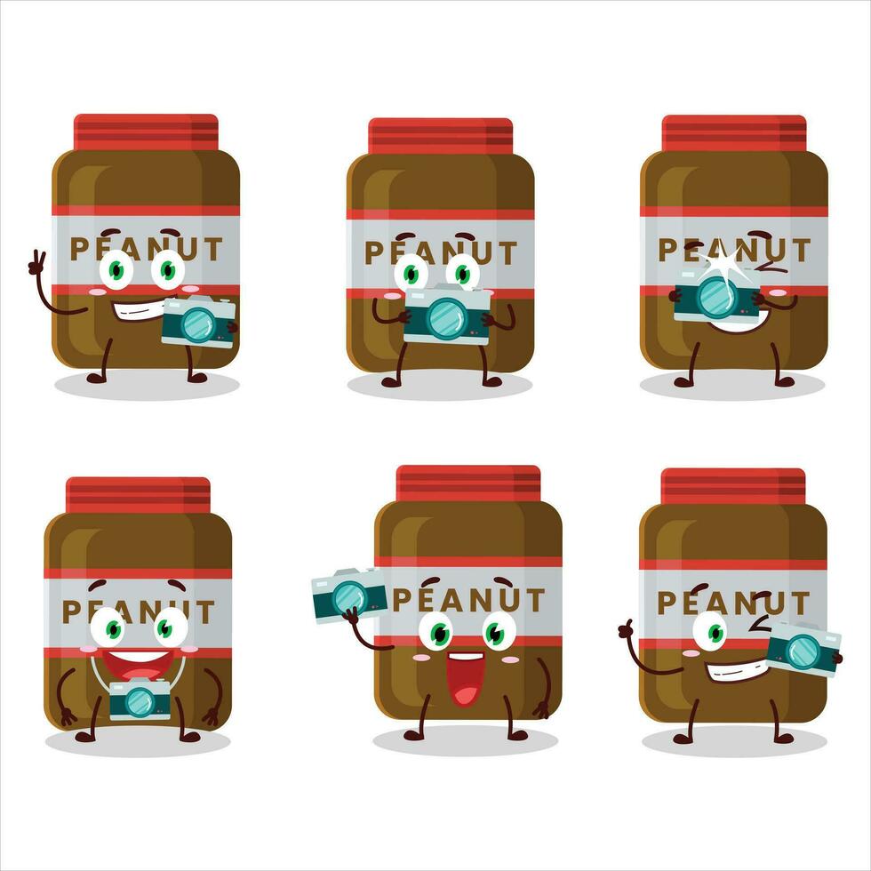 Photographer profession emoticon with peanut jar cartoon character vector