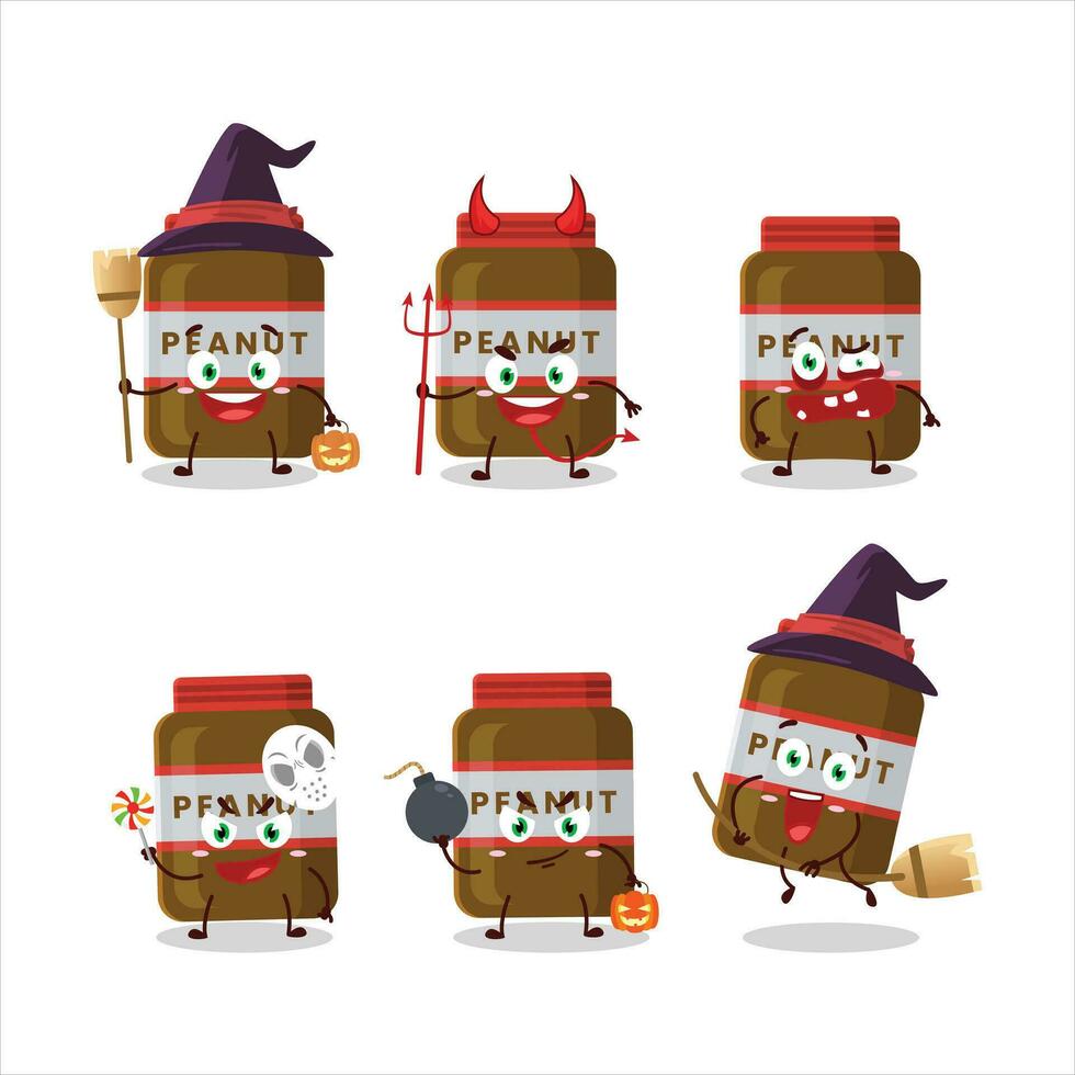 Halloween expression emoticons with cartoon character of peanut jar vector