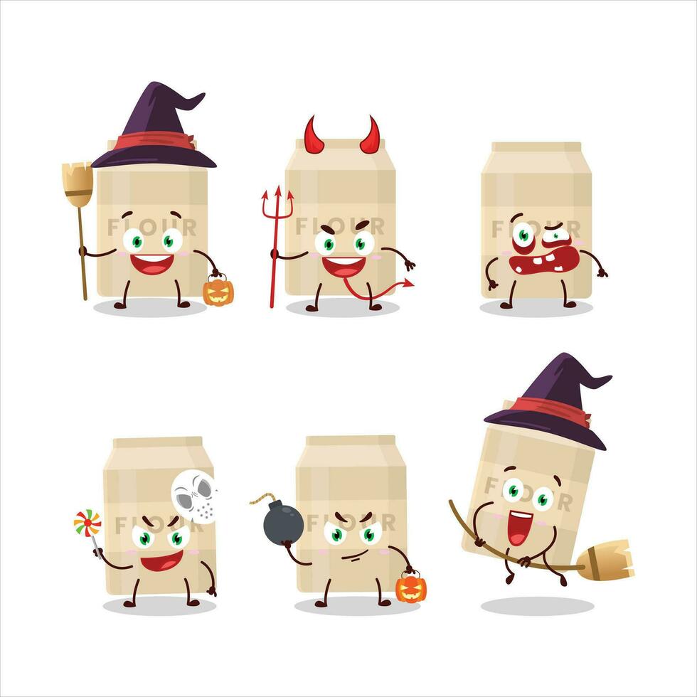 Halloween expression emoticons with cartoon character of white flour vector