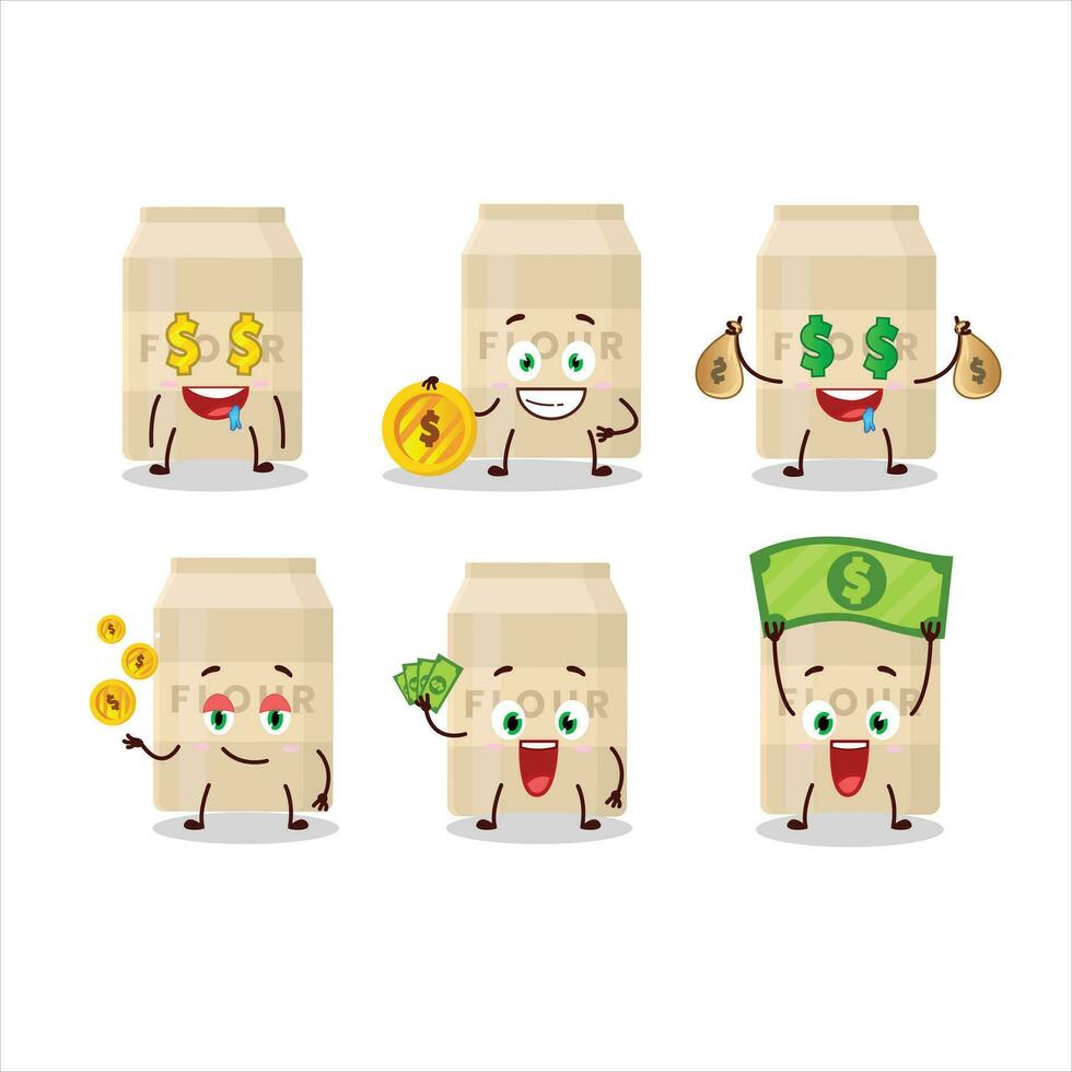 White flour cartoon character with cute emoticon bring money vector