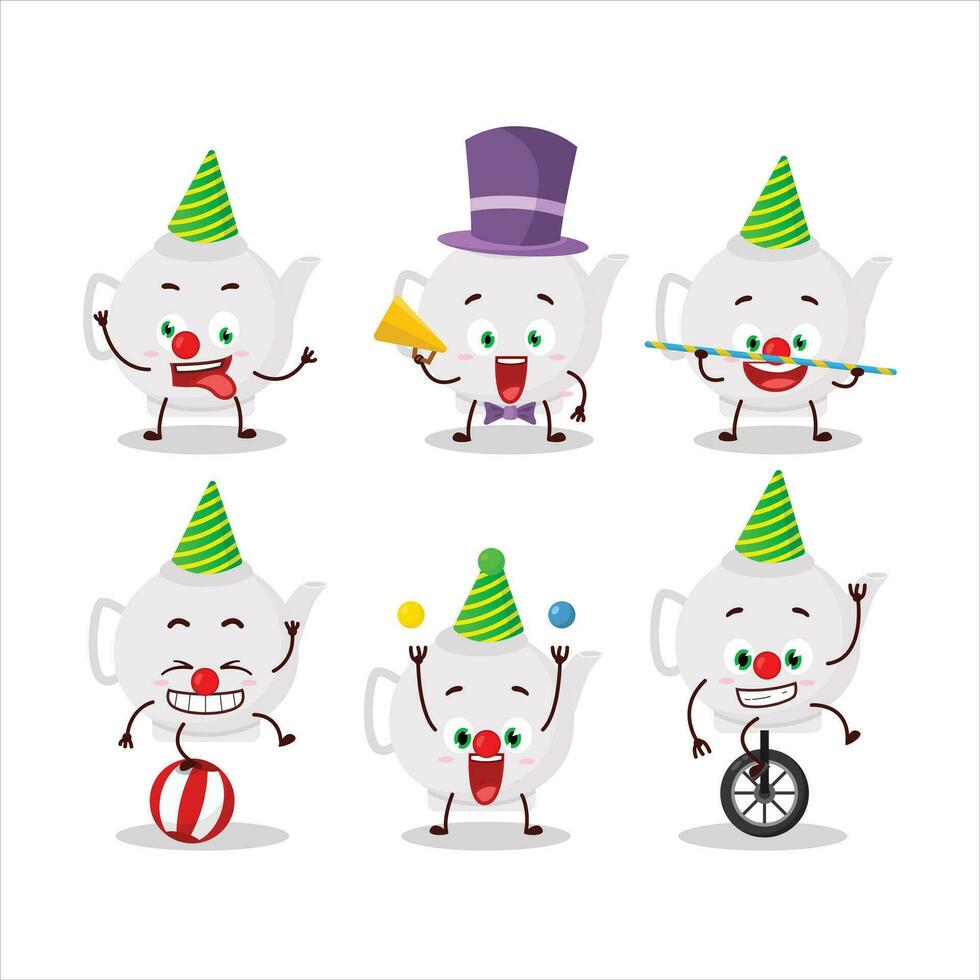 Cartoon character of ceramic teapot with various circus shows vector