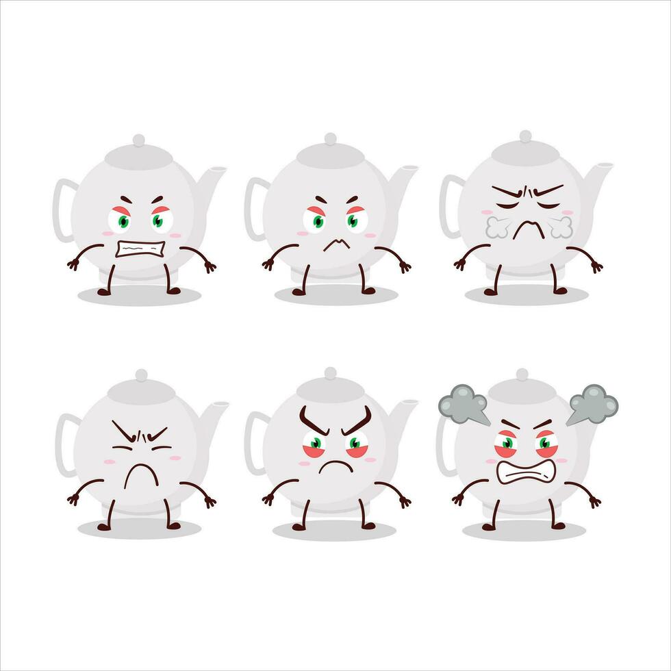 Ceramic teapot cartoon character with various angry expressions vector