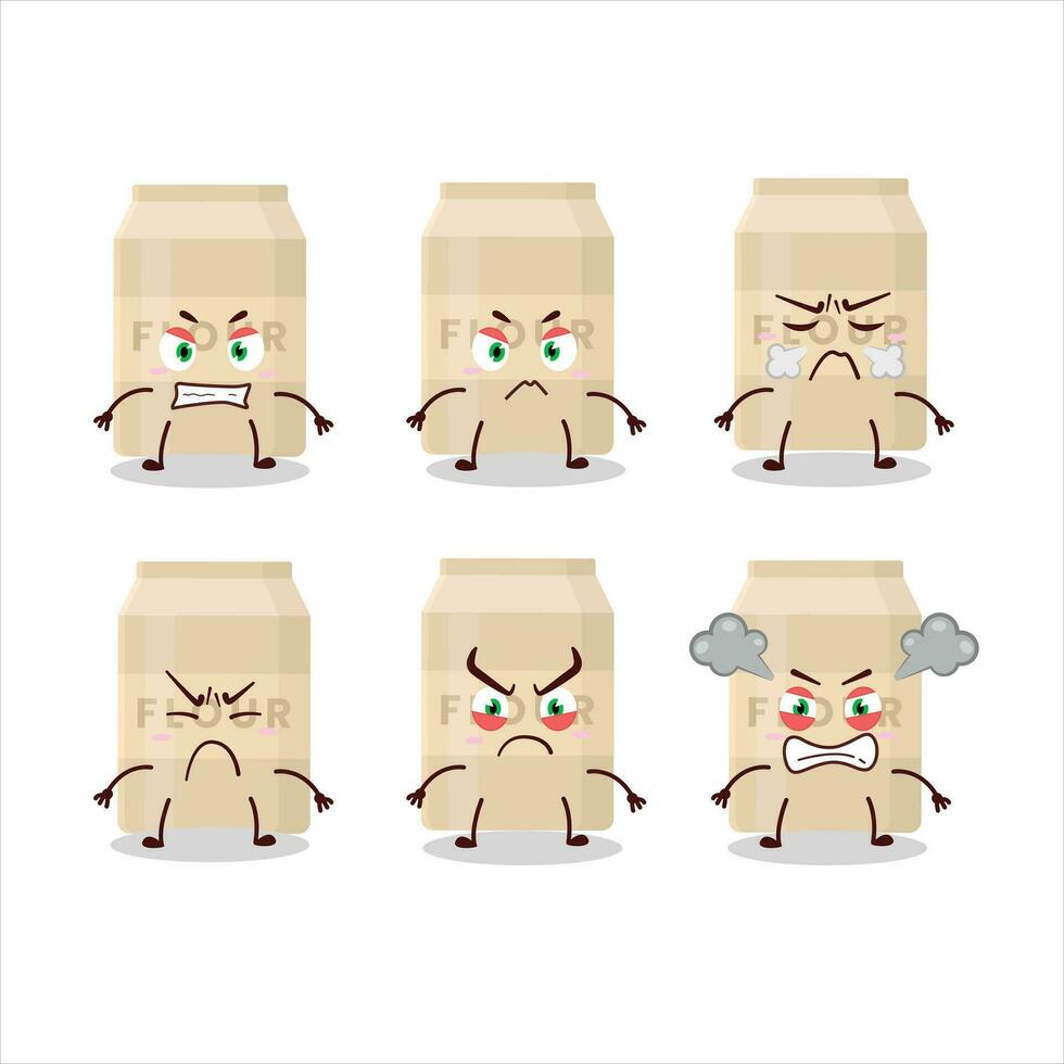 White flour cartoon character with various angry expressions vector