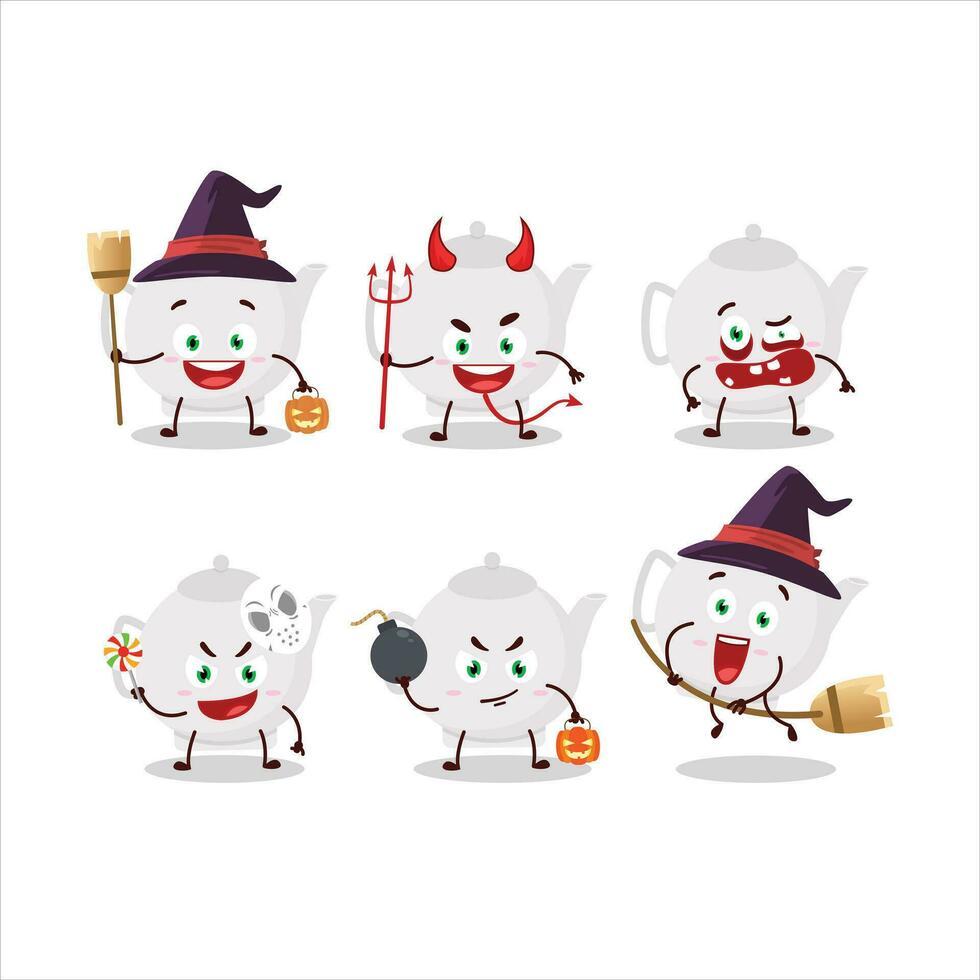 Halloween expression emoticons with cartoon character of ceramic teapot vector