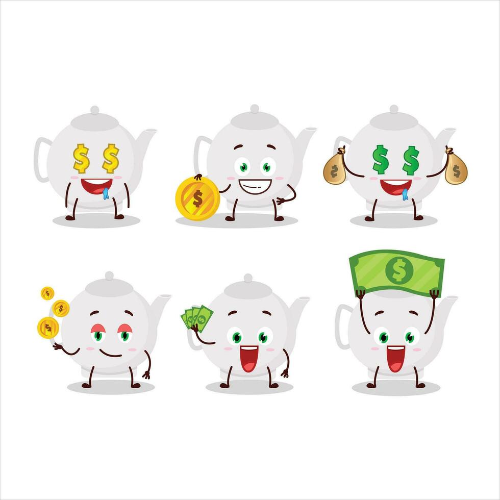 Ceramic teapot cartoon character with cute emoticon bring money vector