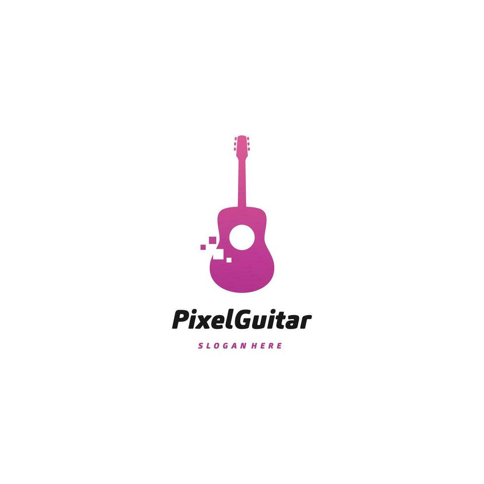 guitar combine with pixel effect logo design on isolated background vector