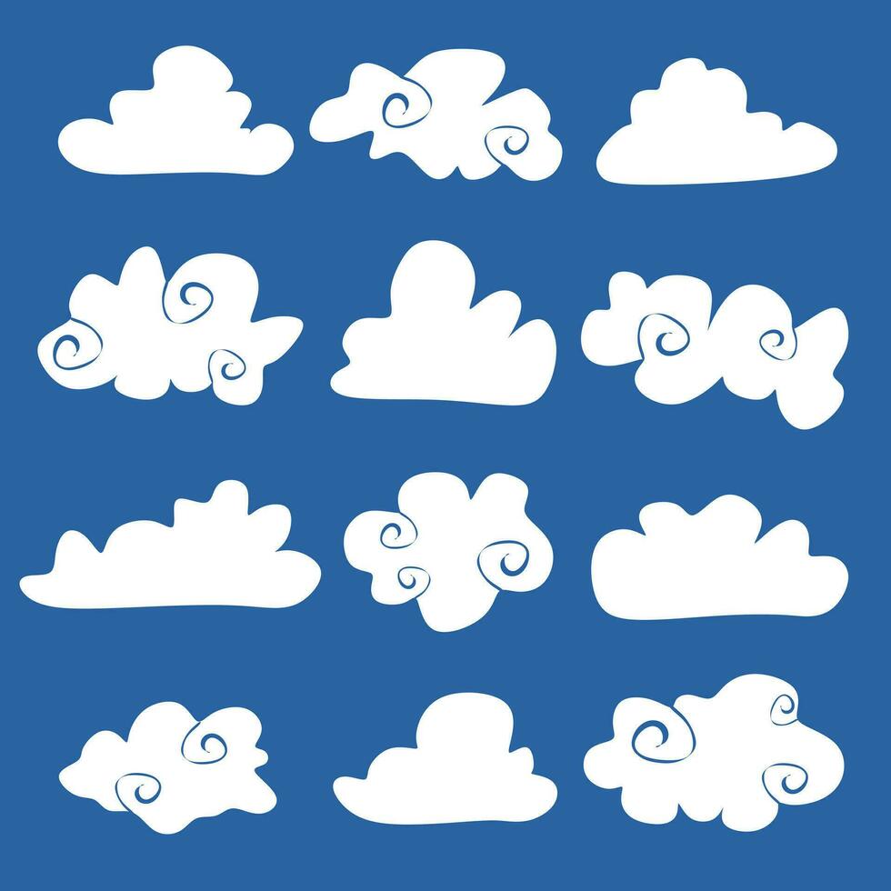 Set of clouds on blue background vector