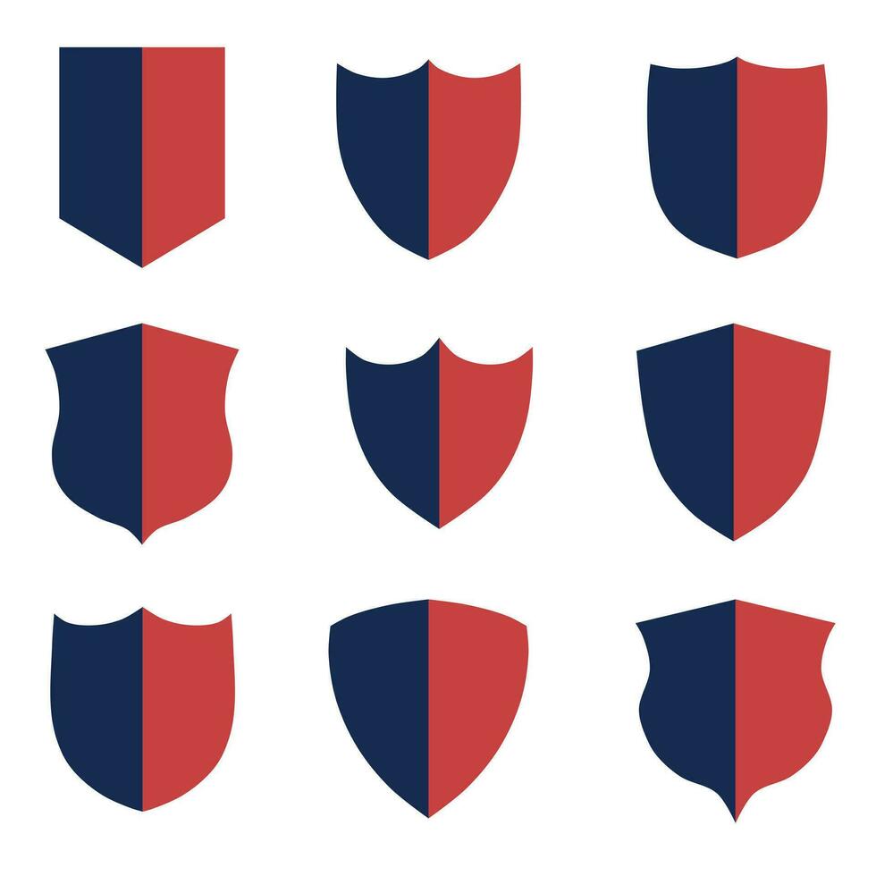 Sets of red and blue shields icon vector