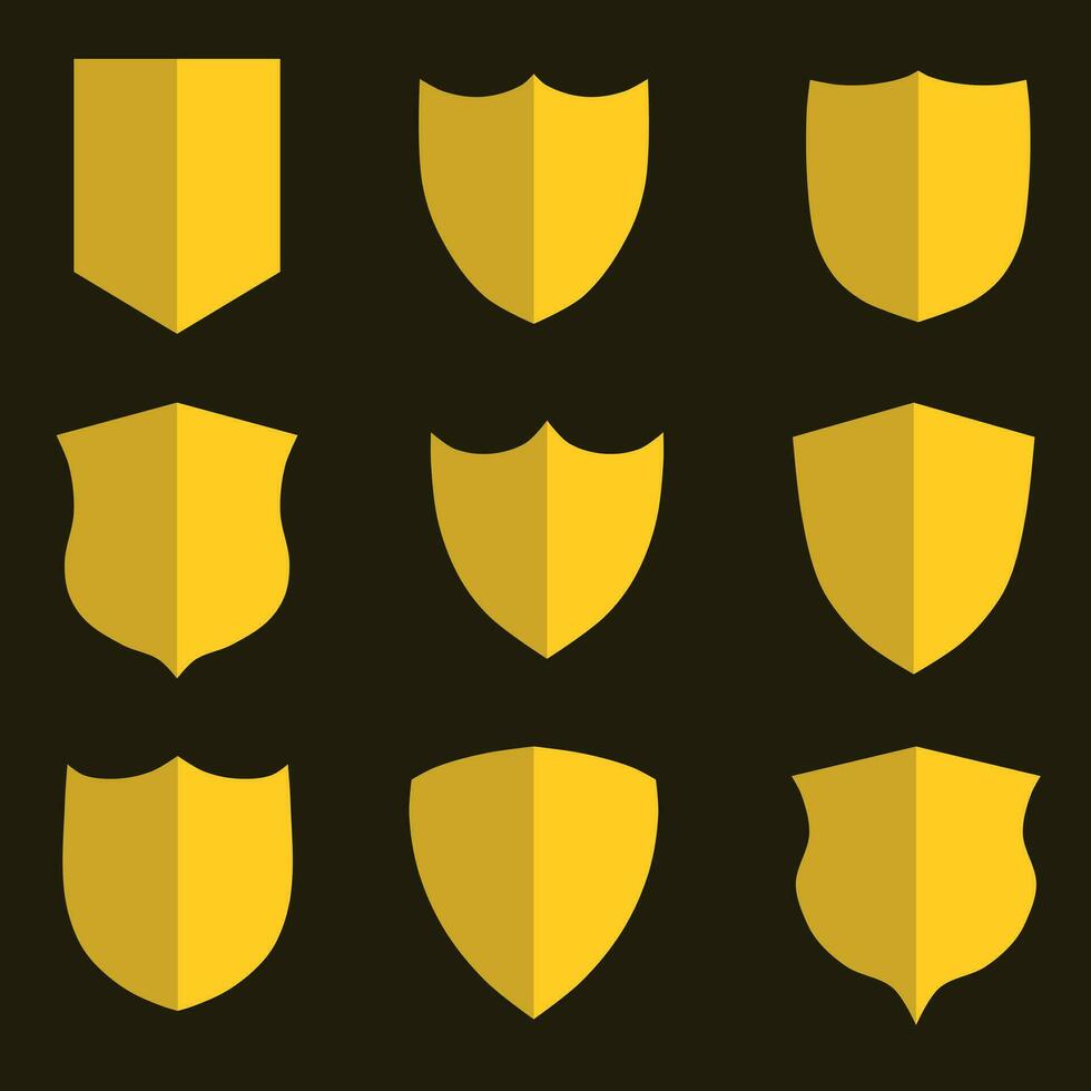 Sets of yellow gold shields icon on black background vector