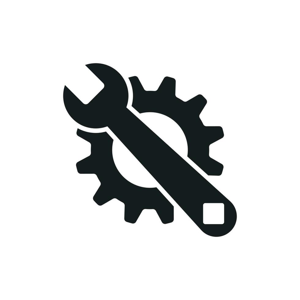 Service tools flat vector icon. Cogwheel with wrench symbol logo illustration.