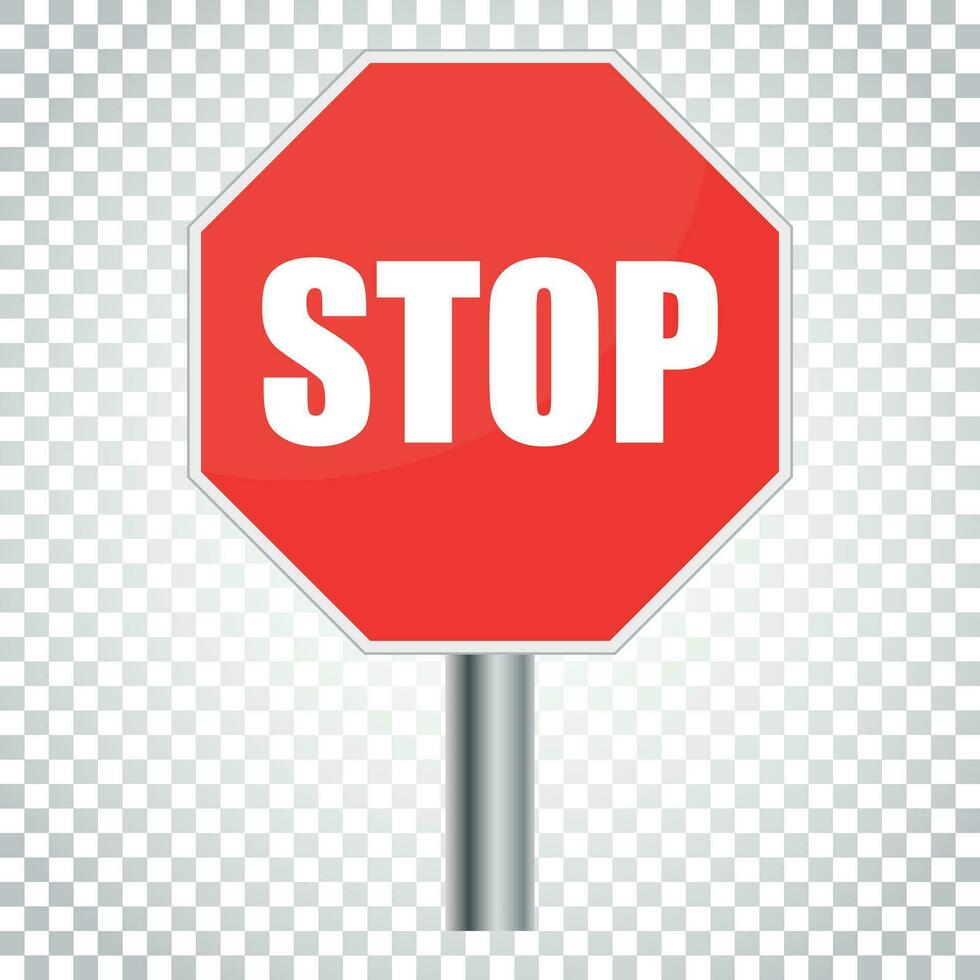 Red stop sign vector icon. Danger symbol vector illustration. Simple business concept pictogram on isolated background.
