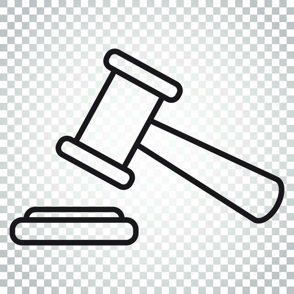 Auction hammer vector icon in line style. Court tribunal flat icon. Simple business concept pictogram on isolated background.