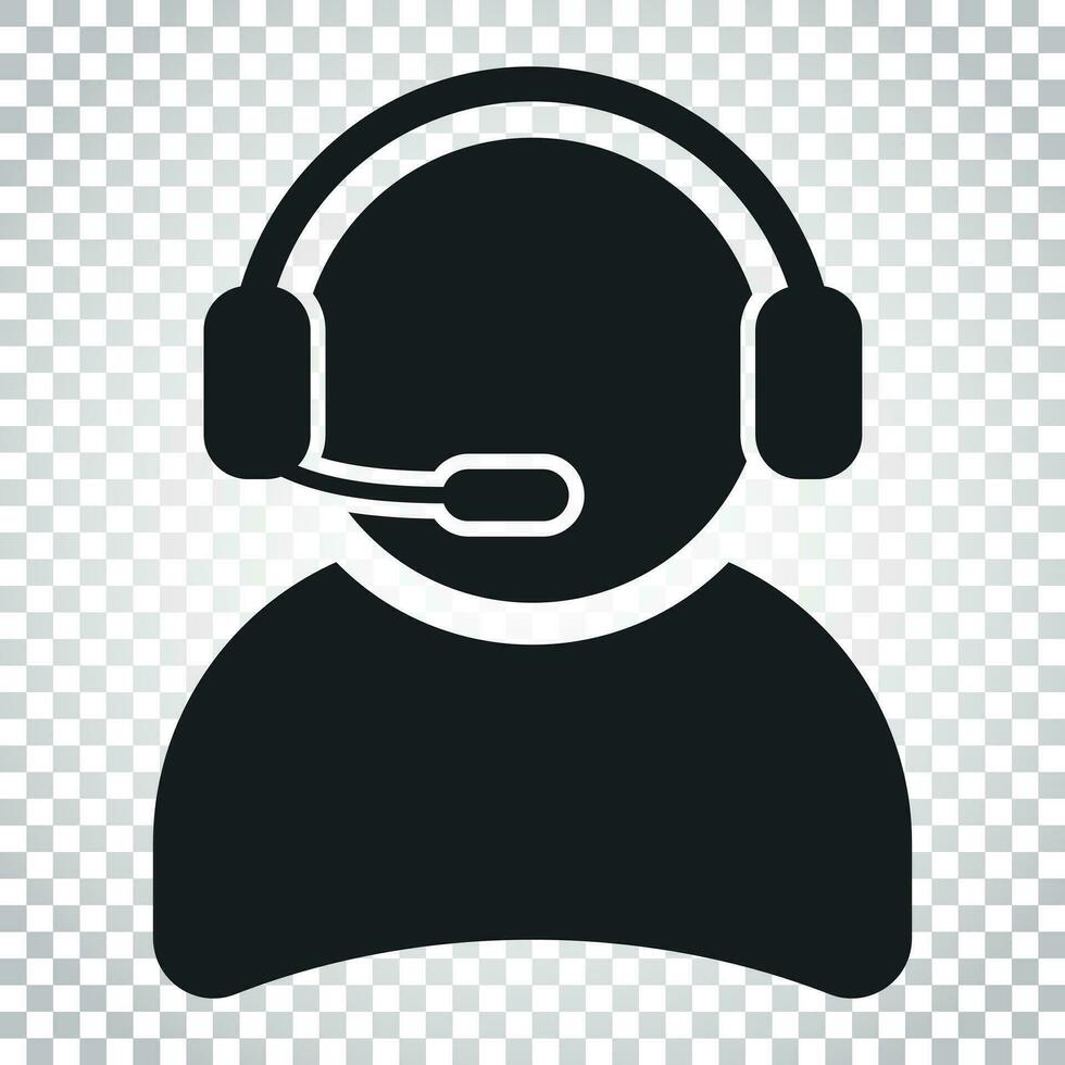 Operator with microphone vector icon. Operator in call center illustration. Simple business concept pictogram on isolated background.