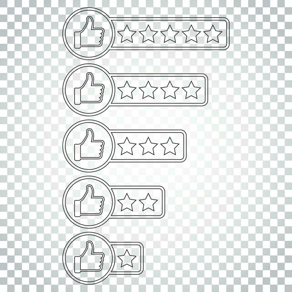 Customer review icon. Thumb up with stars rating vector illustration. Simple business concept pictogram on isolated background.