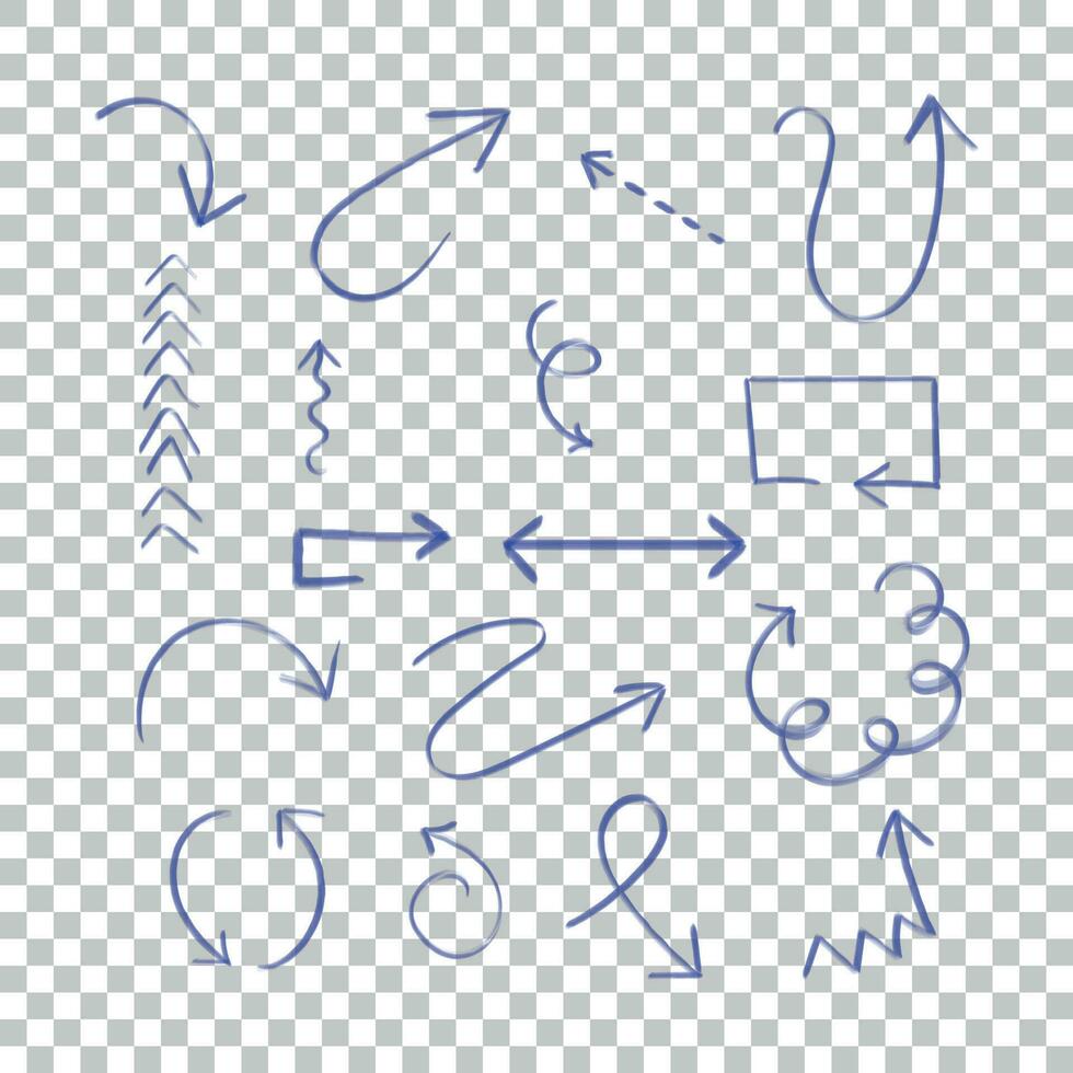 Hand drawn arrow set icon. Collection of pencil sketch symbols. Vector illustration on isolated background.