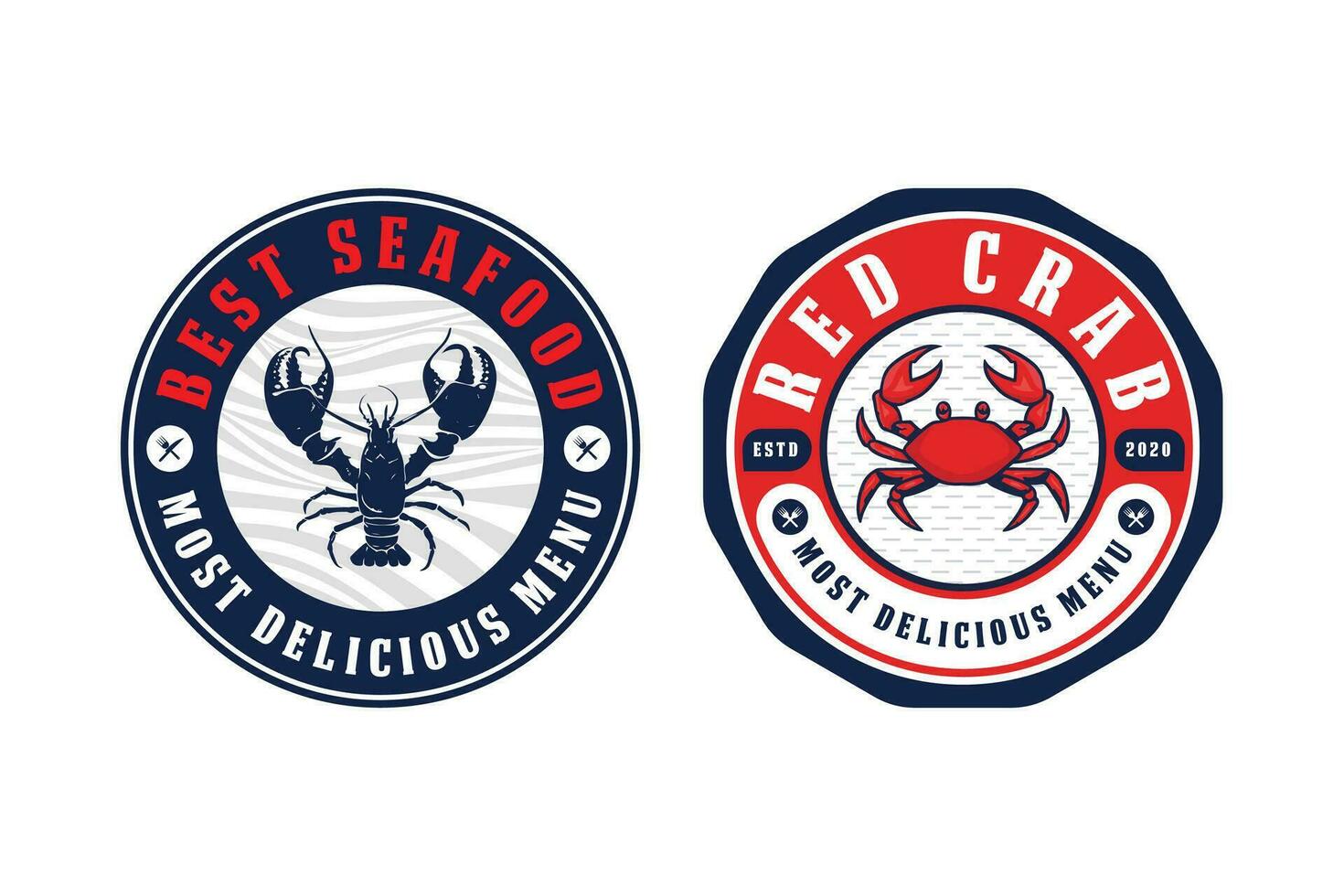Sea Food Badge Logo Design. Red crab seafood Badge Logo design vector