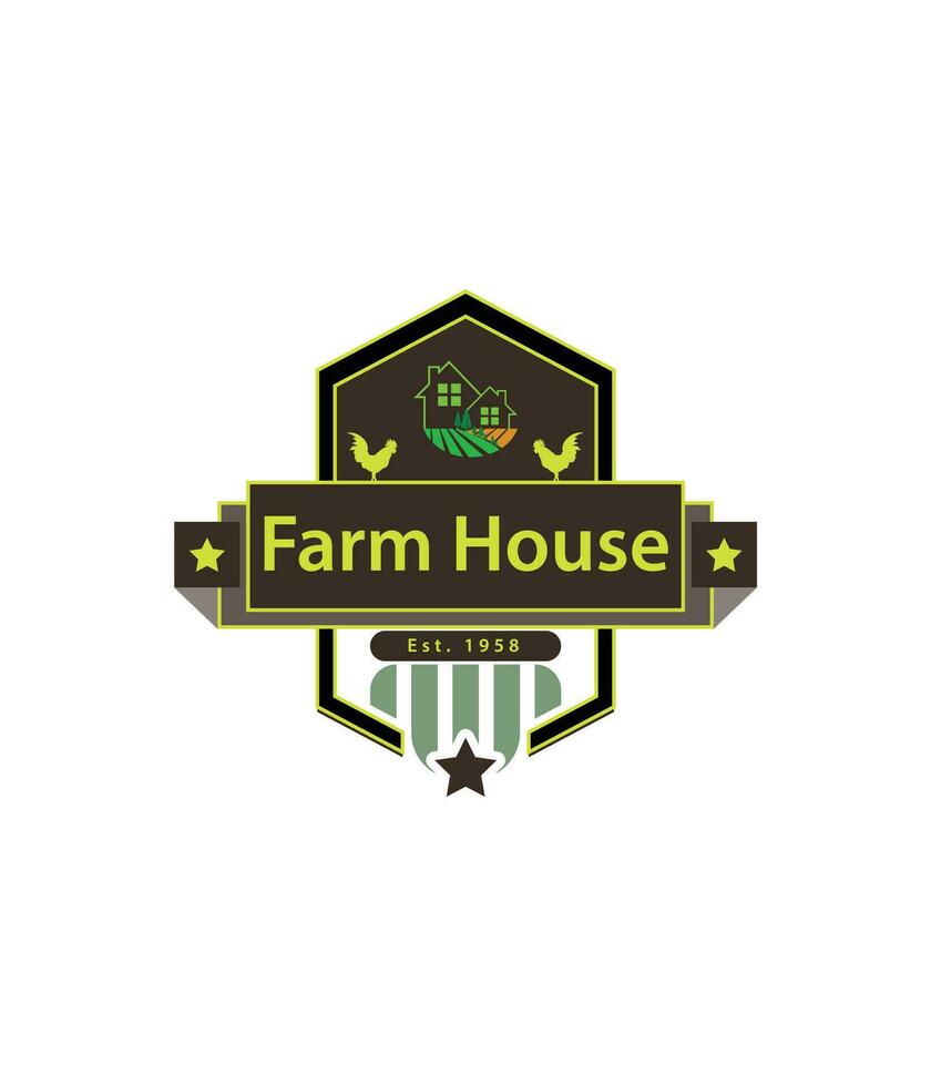 granja casa logo diseño con agricultura campo y comida planta concepto. vector