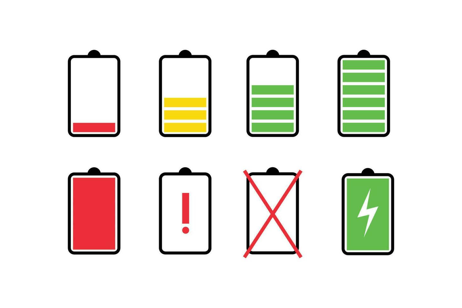 Phone battery charge status flat symbols. Vector icon illustration