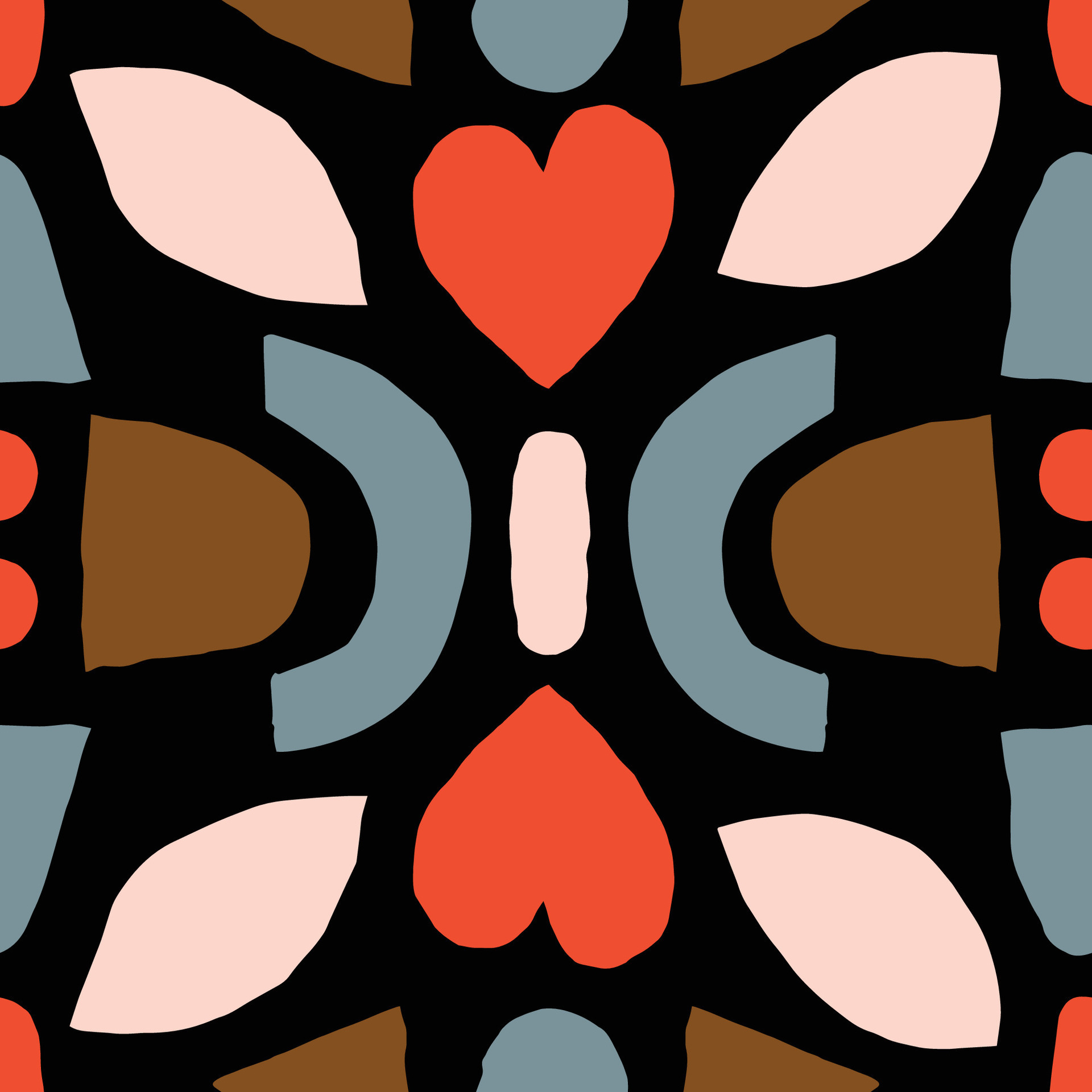 Cute seamless texture with symmetrical composition. Vector collage