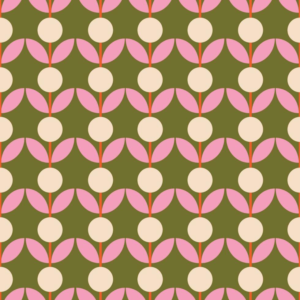 Abstract floral pattern in retro style. Simple vector texture with repeated shapes. Vector mid century background