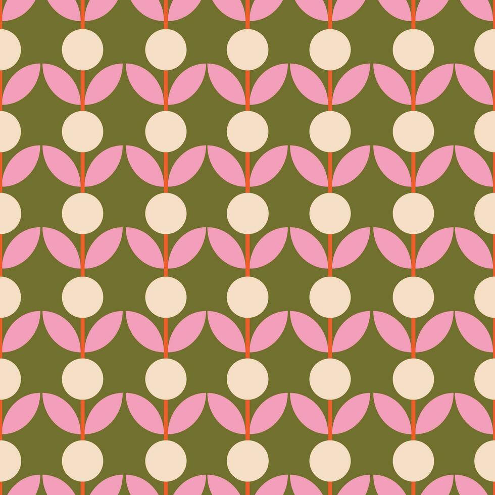 Abstract floral pattern in retro style. Simple vector texture with repeated shapes. Vector mid century background