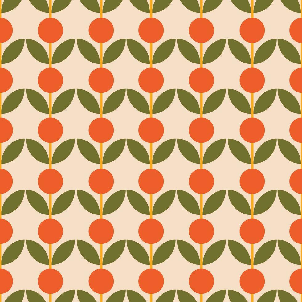 Abstract floral pattern in retro style. Simple vector texture with repeated shapes. Vector mid century background