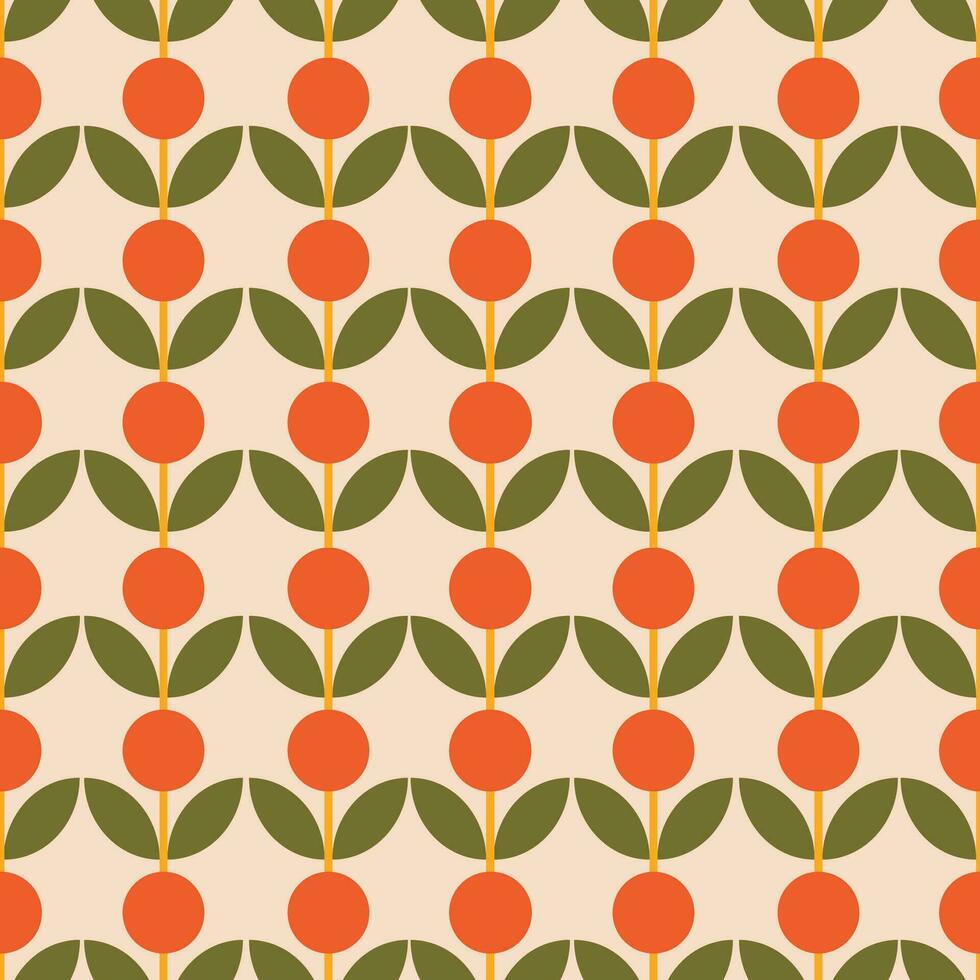 Abstract floral pattern in retro style. Simple vector texture with repeated shapes. Vector mid century background