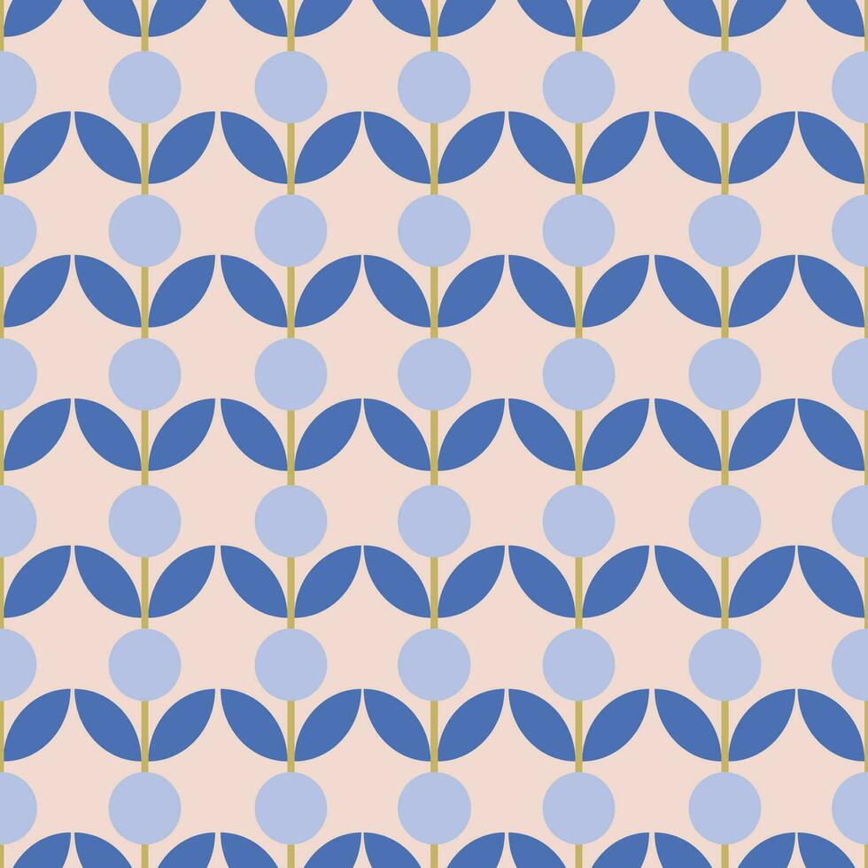 Abstract floral pattern in retro style. Simple vector texture with repeated shapes. Vector mid century background