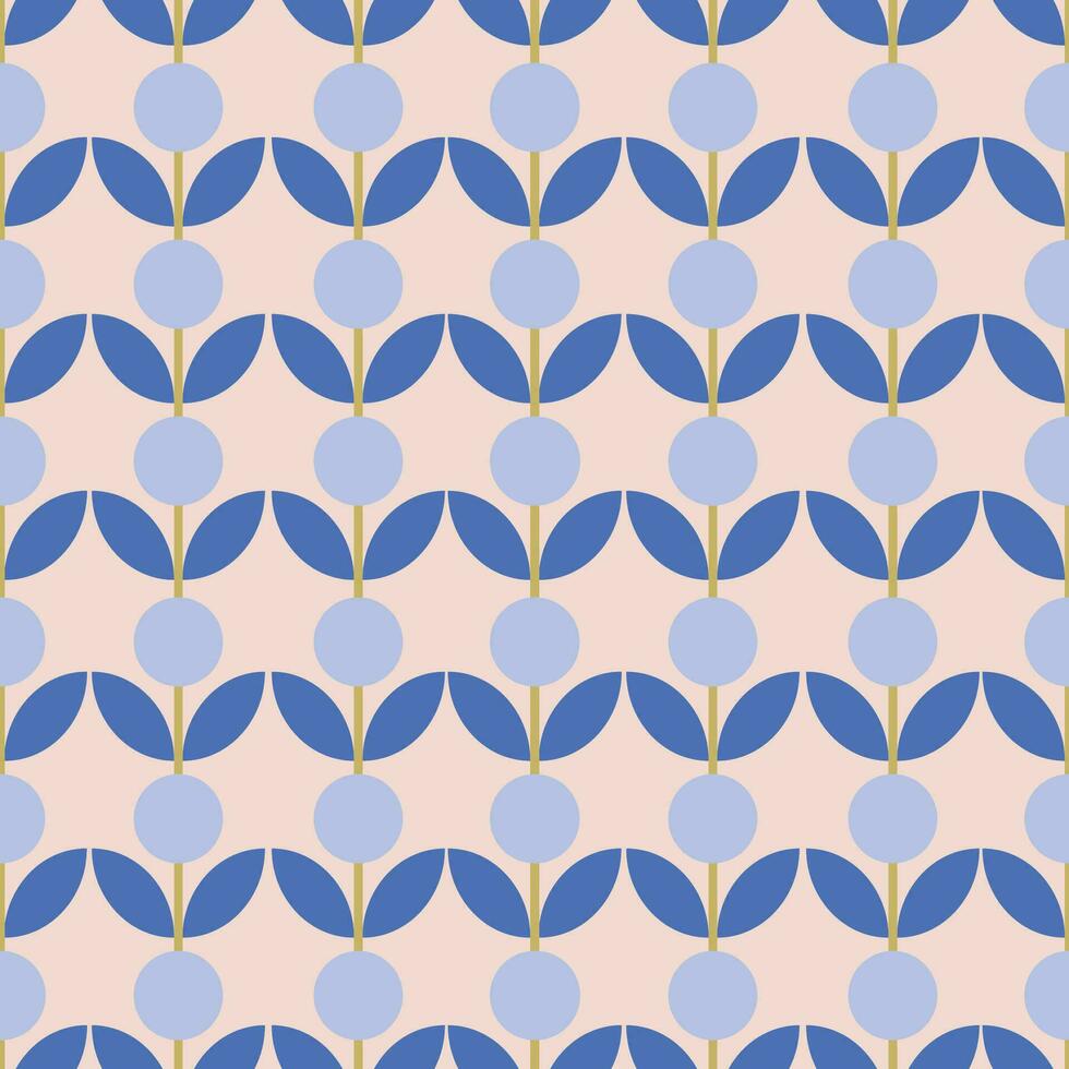 Abstract floral pattern in retro style. Simple vector texture with repeated shapes. Vector mid century background